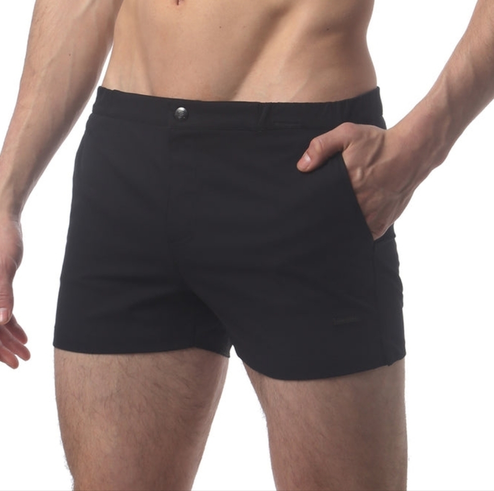 PARKE RONEN  Men's 4" Black Swimsuit Pockets Front zipper  Sz 30